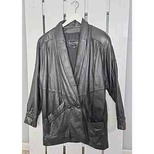Wilson's Leather Experts Black Leather Shawl Collar Retro Jacket Men's XL 90s